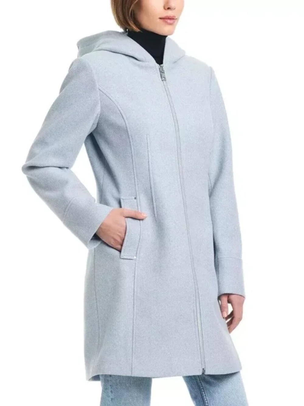 Vince Camuto Ladies' Faux Wool Hooded Full-Zip Jacket Blue size XXL